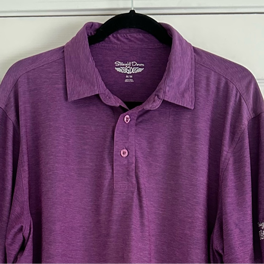 Straight Down Men’s Golf Polo Pink Purple Performance Short Sleeves Shirt Size M
